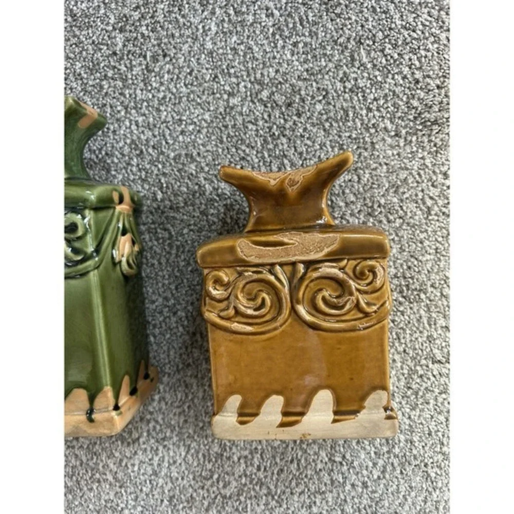 3-PC Decorative Glazed‎ Ceramic Bottle Vases Rectangular Pilar Shape Eccentric